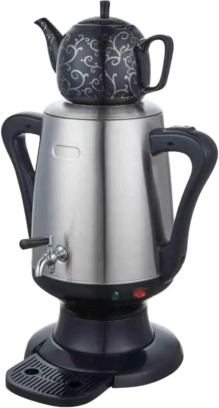 سماور برقی به سبک ترکی، دیگ آب استیل 4 لیتری با قوری تزئینی مشکی، ست چای ساز با طراحی کلاسیک عثمانی مدل SC-901