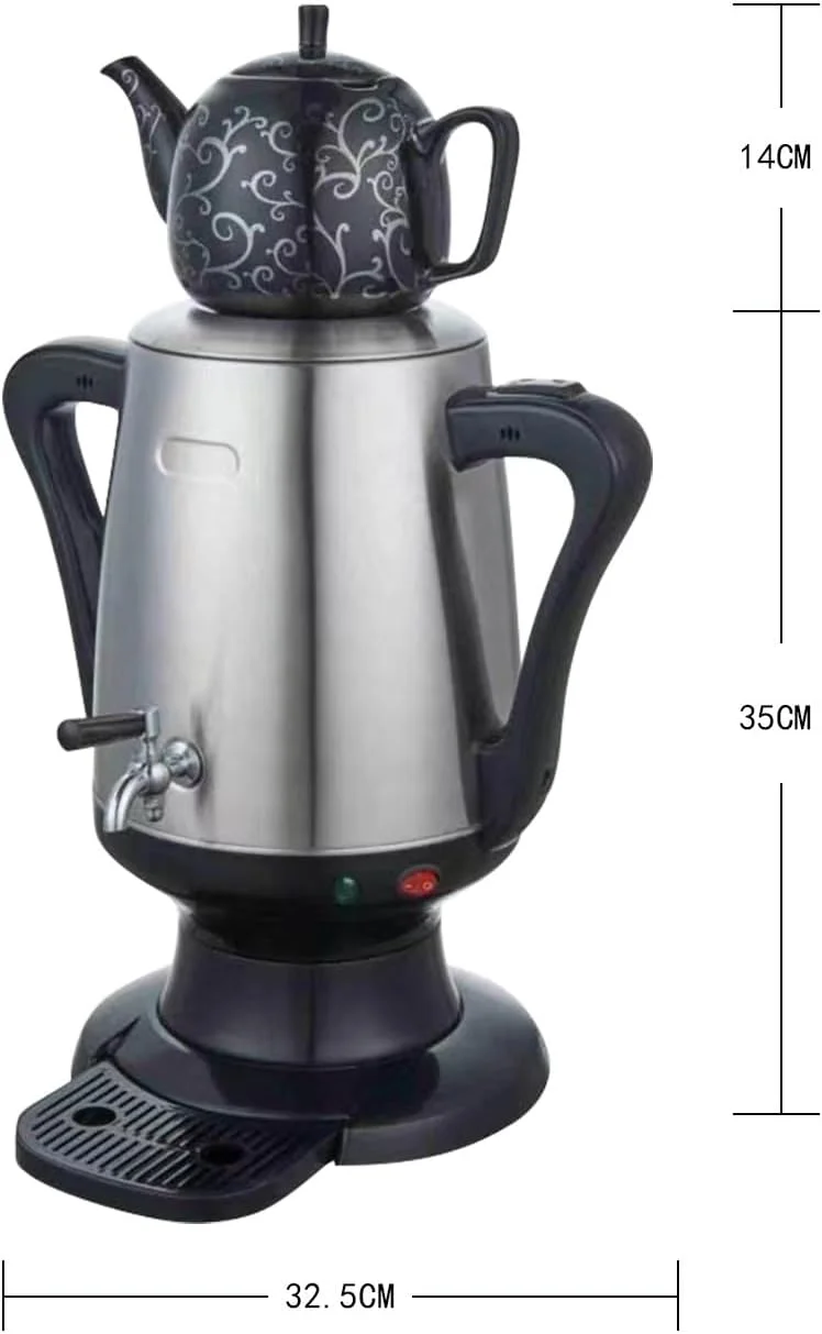 سماور برقی به سبک ترکی، دیگ آب استیل 4 لیتری با قوری تزئینی مشکی، ست چای ساز با طراحی کلاسیک عثمانی مدل SC-901
