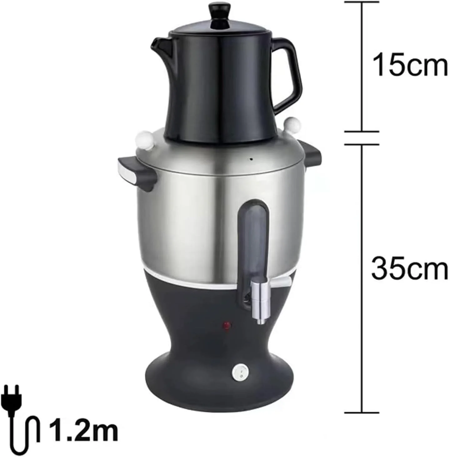 چای ساز ترکی، سماور برقی 1500 وات، سماور 6 لیتری با عملکرد گرم نگهدارنده، دیگ دوجداره استیل 304، مناسب برای دفتر کار و منزل