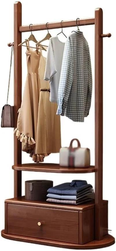 رخت آویز ایستاده چند منظوره چوبی، رخت آویز ساده، کمد نگهداری یکپارچه برای اتاق نشیمن (گردویی، کوچک)