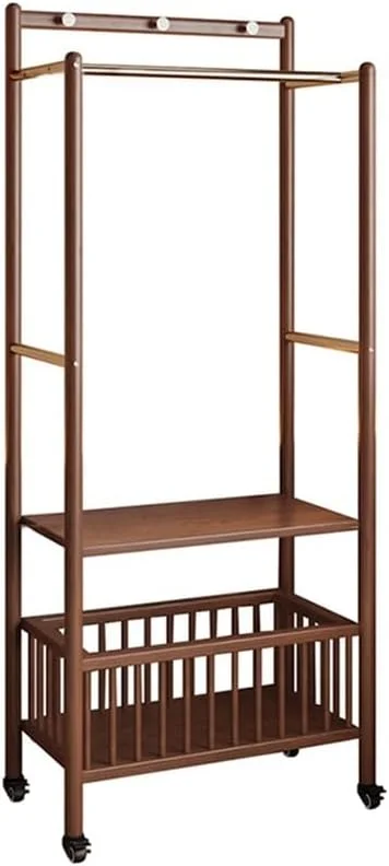 رخت آویز ایستاده چند منظوره، چوب لباسی زمینی اتاق خواب، چوب لباسی چوبی جامد، قفسه ذخیره سازی لباس قابل جابجایی با سبد لباس