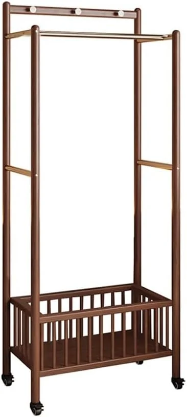 رخت آویز ایستاده چند منظوره، رخت آویز چوبی جامد برای اتاق خواب منزل، رخت آویز لباس، قفسه قابل جابجایی با سبد لباس