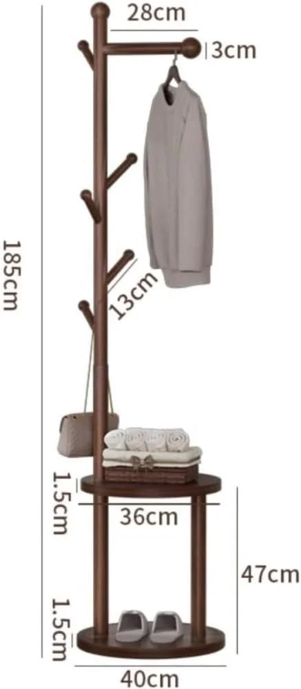 جالباسی ایستاده، جالباسی درختی با پنج آویز برای اتاق خواب، دفتر کار و ورودی (قهوه ای)