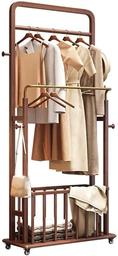 چوب لباسی ایستاده برای اتاق خواب، تمام چوب لباسی های ساخته شده از چوب جامد، قفسه ذخیره سازی ساده برای اتاق (کوچک)