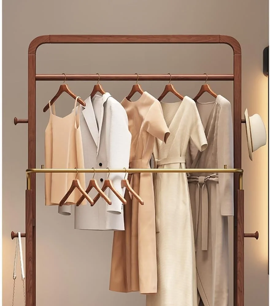 چوب لباسی ایستاده برای اتاق خواب، تمام چوب لباسی های ساخته شده از چوب جامد، قفسه ذخیره سازی ساده برای اتاق (کوچک)