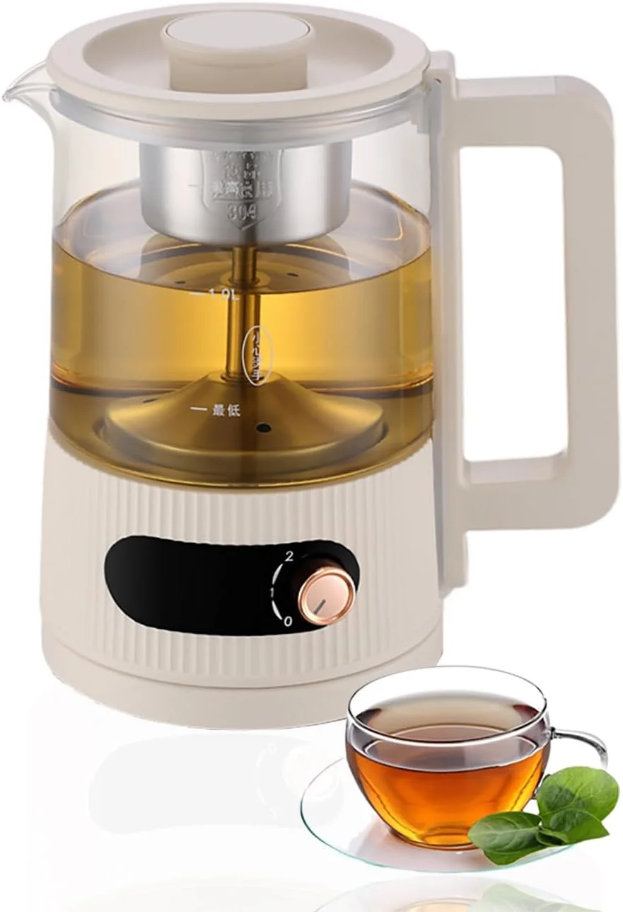 کتری برقی کوچک، چای ساز بخارپاش کتری شیشه ای با فیلتر دم کننده چای، کتری چای 1.2 لیتری برای خانه و محل کار