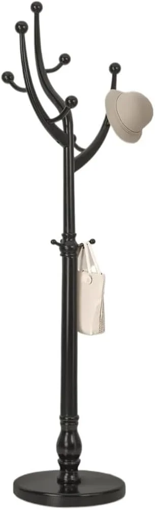 جالباسی ایستاده با قلاب های شاخه ای، آویز لباس، کلاه و ژاکت (مشکی)