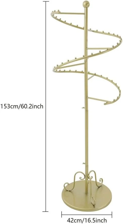 جالباسی ایستاده حلزونی چرخشی، ارتفاع 153 سانتی متر، پایه طلایی، قاب فولاد کربنی و آهن، ایده آل برای نگهداری لباس جالباسی ایستاده حلزونی چرخشی، ارتفاع 153 سانتی متر، پایه طلایی، قاب فولاد کربنی و آهن، ایده آل برای نگهداری لباس
