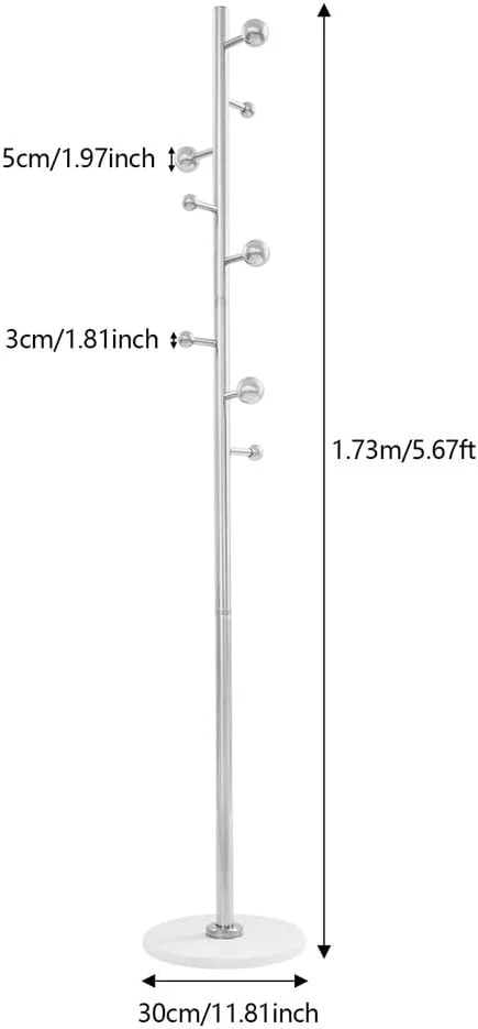 جالباسی ایستاده مدرن با ۸ آویز و پایه سنگی، نظم دهنده کلاه/شال/کیف برای راهرو/اتاق خواب