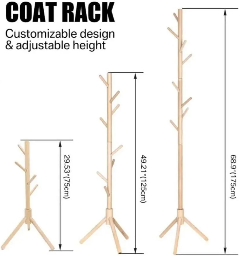 جالباسی ایستاده چوبی با 8 آویز و 3 گزینه ارتفاع برای کودکان و بزرگسالان، مناسب اتاق خواب، ورودی و اداره (قهوه ای) جالباسی ایستاده چوبی با 8 آویز و 3 گزینه ارتفاع برای کودکان و بزرگسالان، مناسب اتاق خواب، ورودی و اداره (قهوه ای)