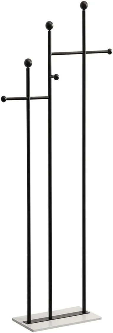 جالباسی ایستاده با پایه مرمری، آویز لباس محکم با 7 قلاب برای آویزان کردن شال، کیف و ژاکت (مشکی)
