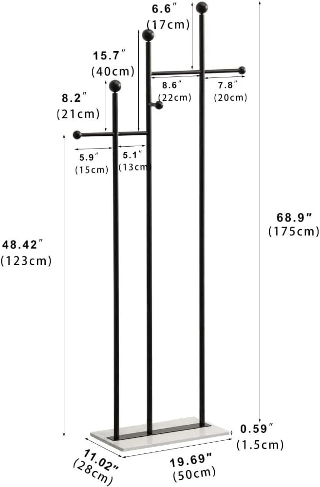 جالباسی ایستاده با پایه مرمری، آویز لباس محکم با 7 قلاب برای آویزان کردن شال، کیف و ژاکت (مشکی) جالباسی ایستاده با پایه مرمری، آویز لباس محکم با 7 قلاب برای آویزان کردن شال، کیف و ژاکت (مشکی)