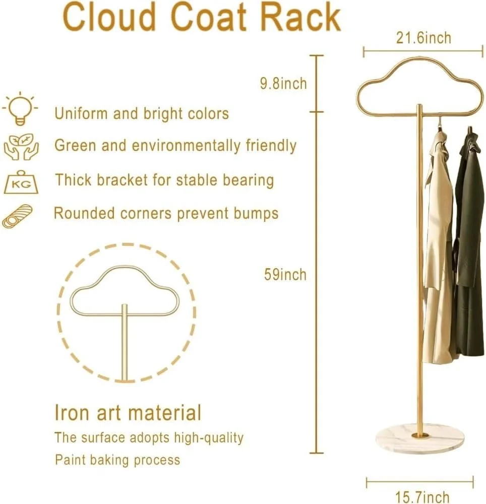 جالباسی ایستاده طلایی با پایه سنگی سنگین، جالباسی مدرن طرح ابر برای کلاه و شال