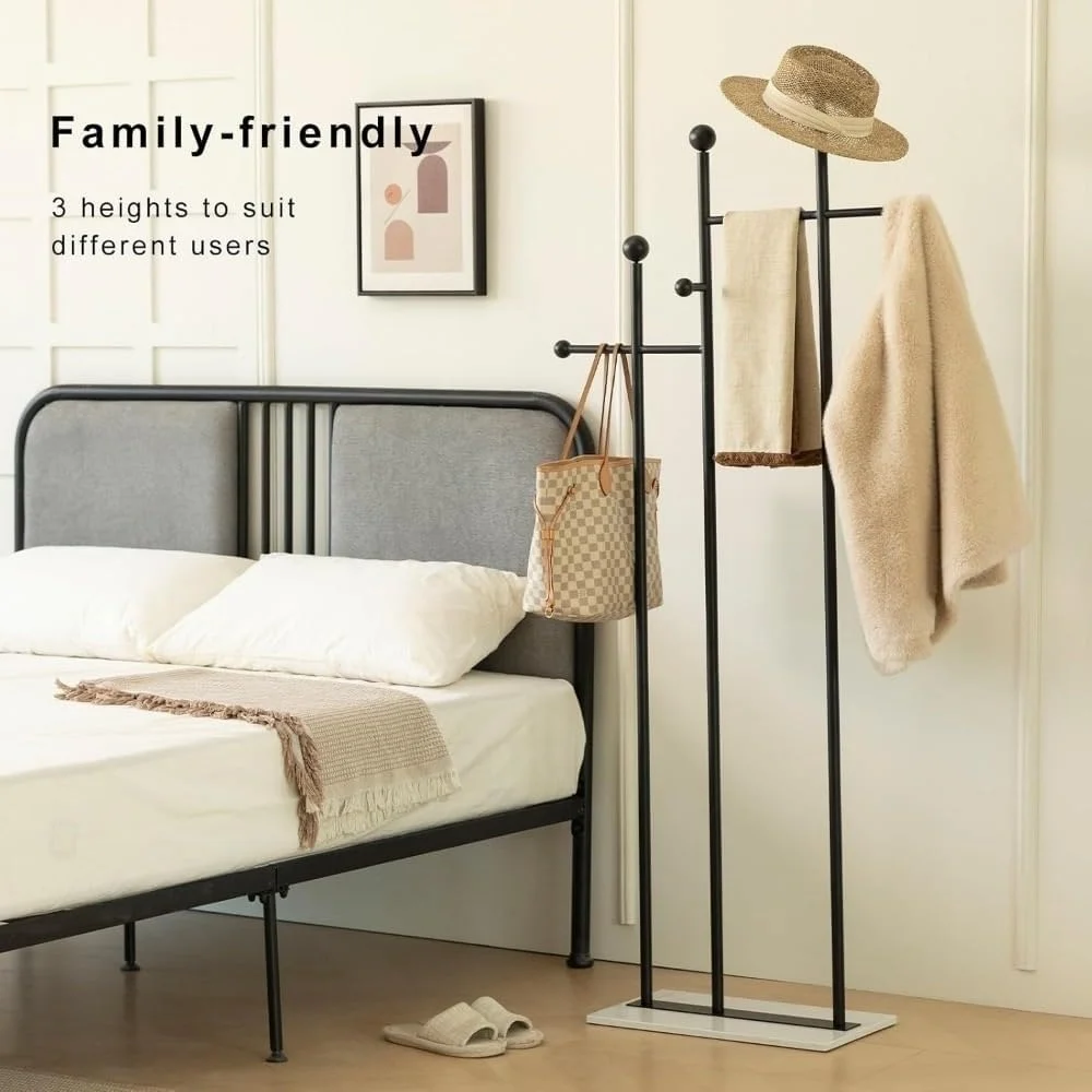 جالباسی ایستاده با پایه مرمری، آویز لباس محکم با 7 قلاب برای آویزان کردن شال، کیف و ژاکت (مشکی) جالباسی ایستاده با پایه مرمری، آویز لباس محکم با 7 قلاب برای آویزان کردن شال، کیف و ژاکت (مشکی)