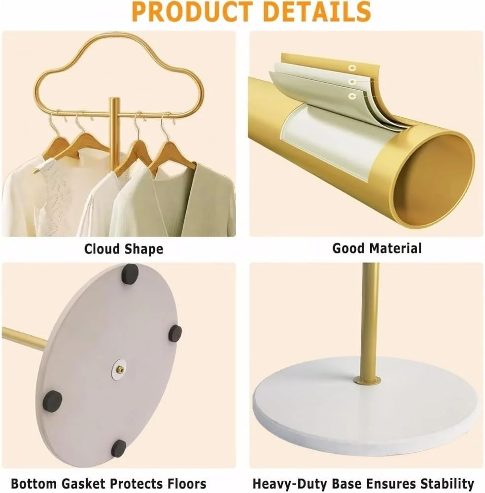 جالباسی ایستاده طلایی با پایه سنگی سنگین، جالباسی مدرن طرح ابر برای کلاه و شال