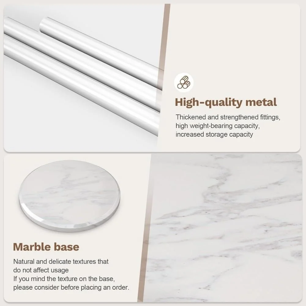 جالباسی ایستاده فلزی با پایه مرمر، آویز لباس بادوام با قلاب و محل نگهداری چتر (سفید)