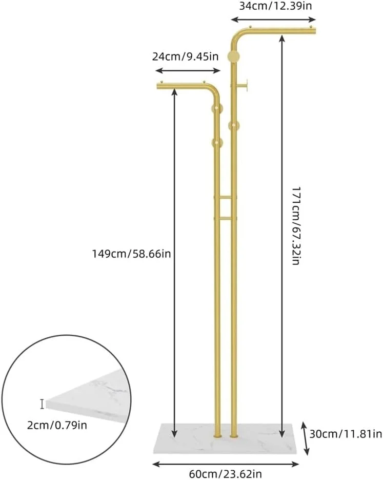 جالباسی ایستاده فلزی طرح درختی با پایه مرمر برای کت، شال، کیف دستی