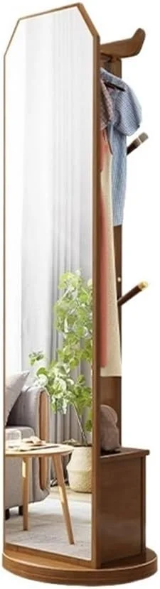 چوب لباسی ایستاده از جنس چوب جامد با کشو، کمد نگهداری، جالباسی ایستاده برای راهرو و آینه قدی قابل جابجایی (گردویی)