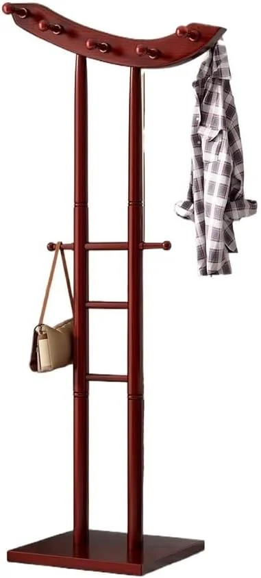 چوب لباسی ایستاده چوبی جامد، رخت آویز زمینی، رخت آویز اتاق خواب، رخت آویز خانگی ساده، رخت آویز لباس عمودی، قفسه کیف داخلی (چوب گل سرخ)