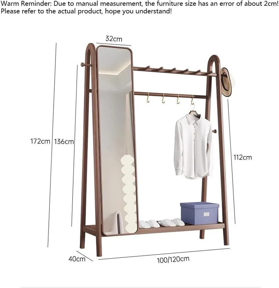 چوب لباسی ایستاده چوبی محکم برای اتاق خواب، قفسه کت با آینه، قفسه ذخیره سازی چند منظوره خانگی چوب لباسی ایستاده چوبی محکم برای اتاق خواب، قفسه کت با آینه، قفسه ذخیره سازی چند منظوره خانگی
