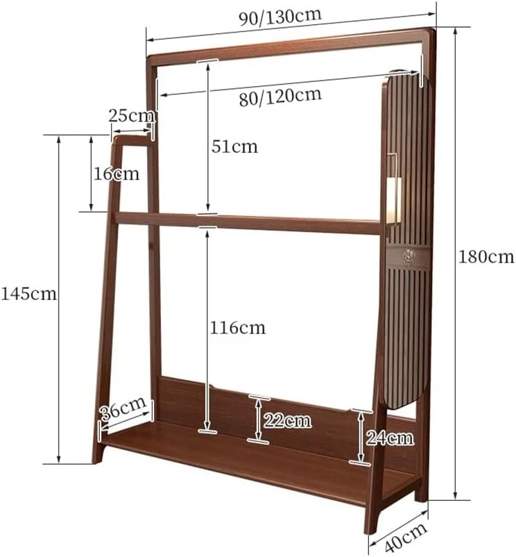 رخت آویز چوبی جامد با آینه قدی برای اتاق خواب، قفسه کت، آینه تمام قد، قفسه نگهداری لباس ایستاده (واسطة)