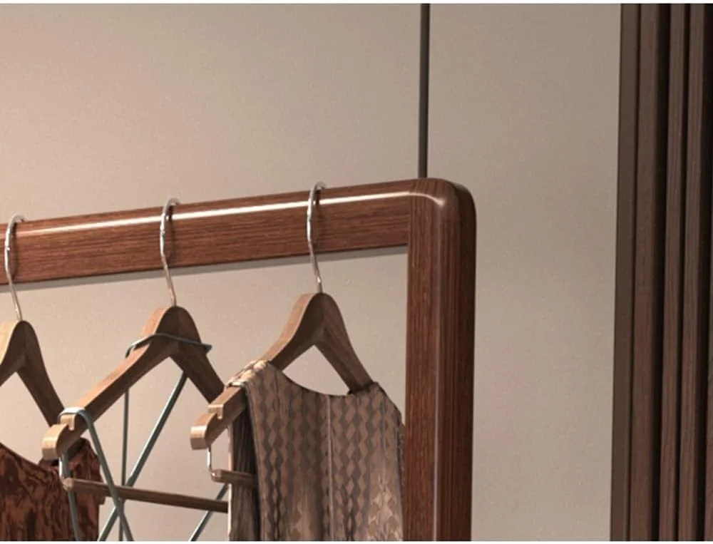 رخت آویز چوبی جامد با آینه قدی برای اتاق خواب، قفسه کت، آینه تمام قد، قفسه نگهداری لباس ایستاده (واسطة)