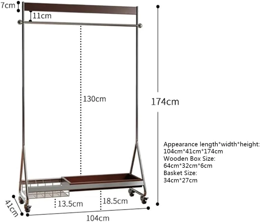 رخت آویز ایستاده، قفسه لباس برای اتاق خواب، چوب لباسی خانگی از جنس استیل ضد زنگ، قفسه ذخیره سازی متحرک (قهوه ای)