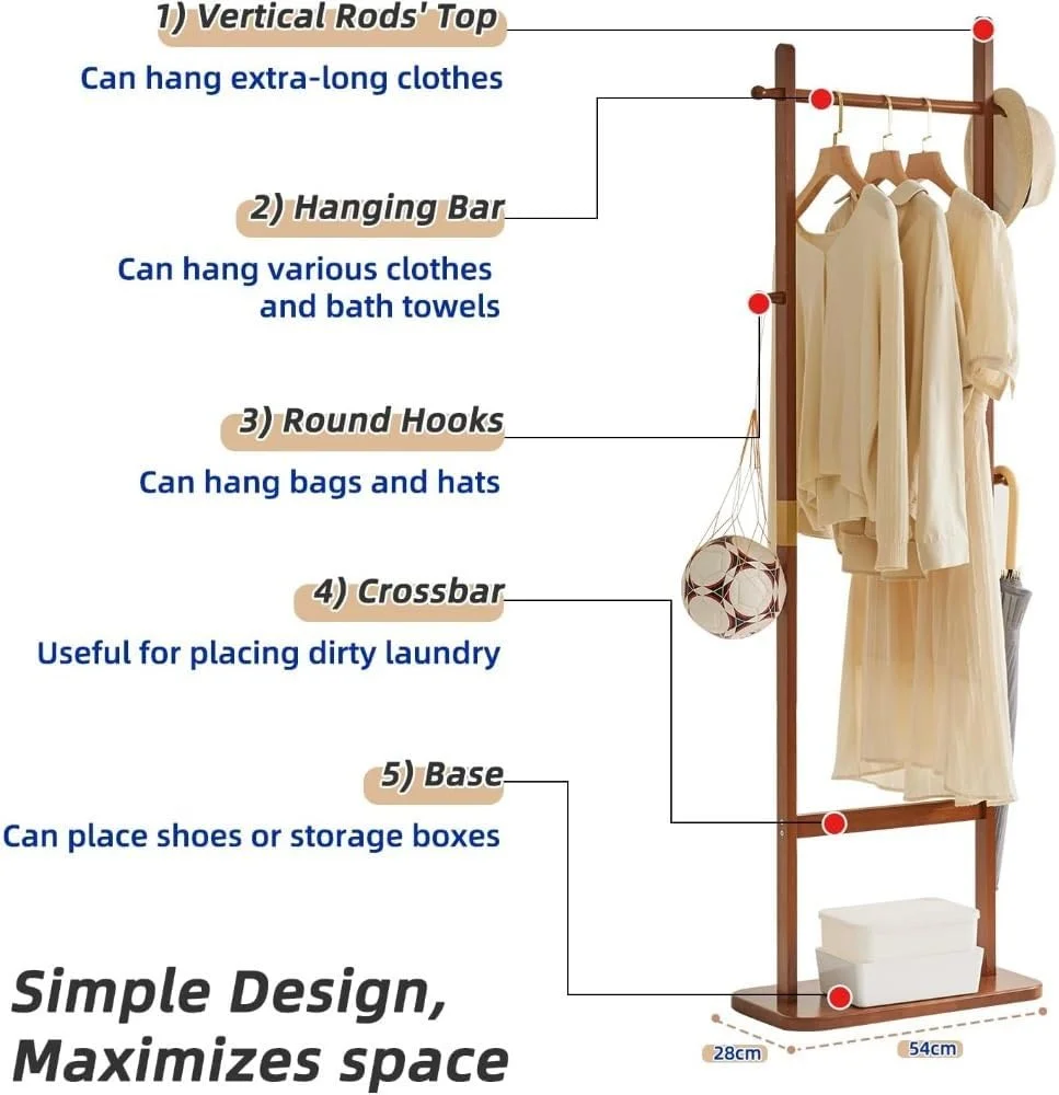 چوب لباسی ایستاده کوچک با پایه محکم برای آویزان کردن کیف، لباس و کلاه