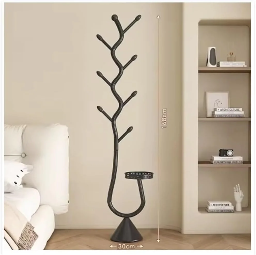 رخت آویز ایستاده با 6 آویز برای آویزان کردن کلاه، مناسب برای ورودی، اتاق خواب، راهرو و دفتر (مشکی)