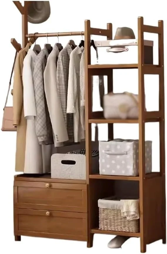 رخت آویز ایستاده با قفسه و کشو، مناسب برای اتاق خواب و منزل (قهوه ای، بزرگ) رخت آویز ایستاده با قفسه و کشو، مناسب برای اتاق خواب و منزل (قهوه ای، بزرگ)