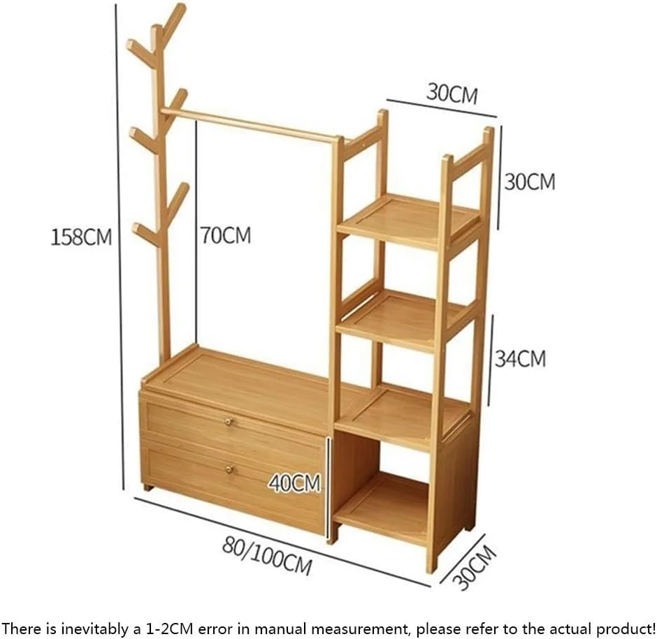 رخت آویز ایستاده با قفسه و کشو، مناسب برای اتاق خواب و منزل (قهوه ای، بزرگ)