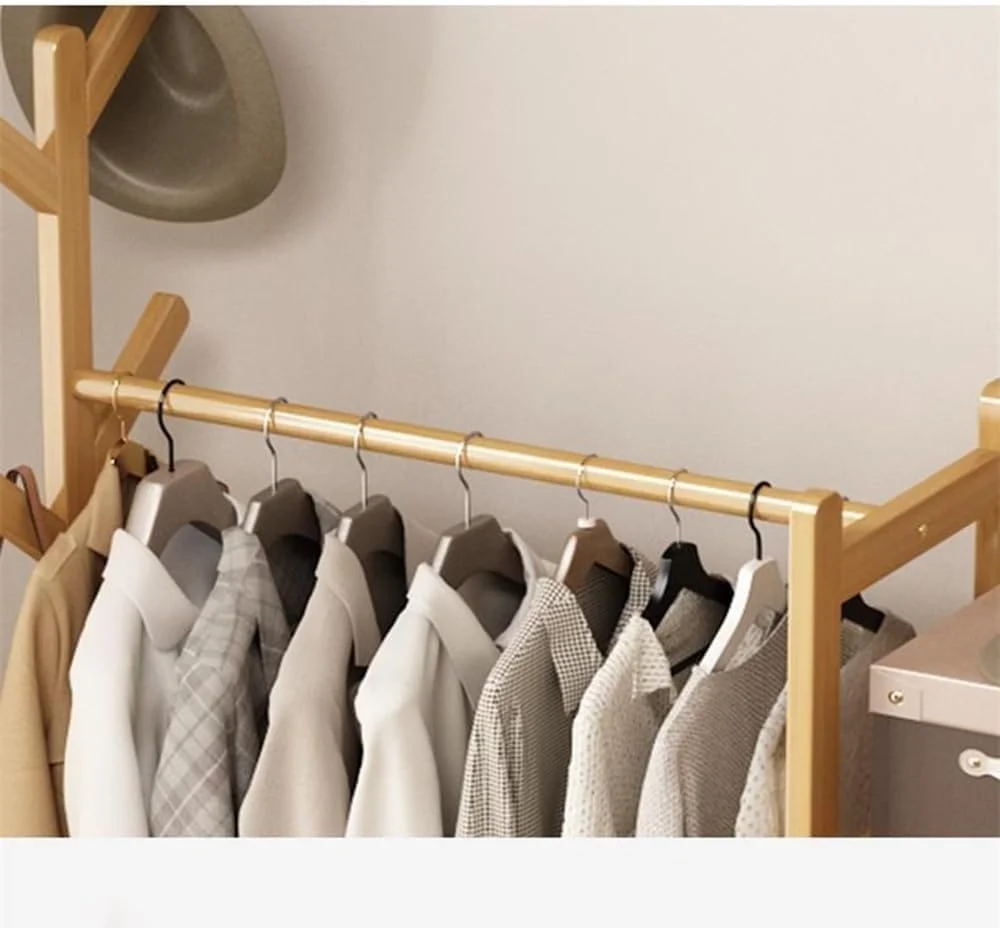 رخت آویز ایستاده با قفسه و کشو، مناسب برای اتاق خواب و منزل (قهوه ای، بزرگ)