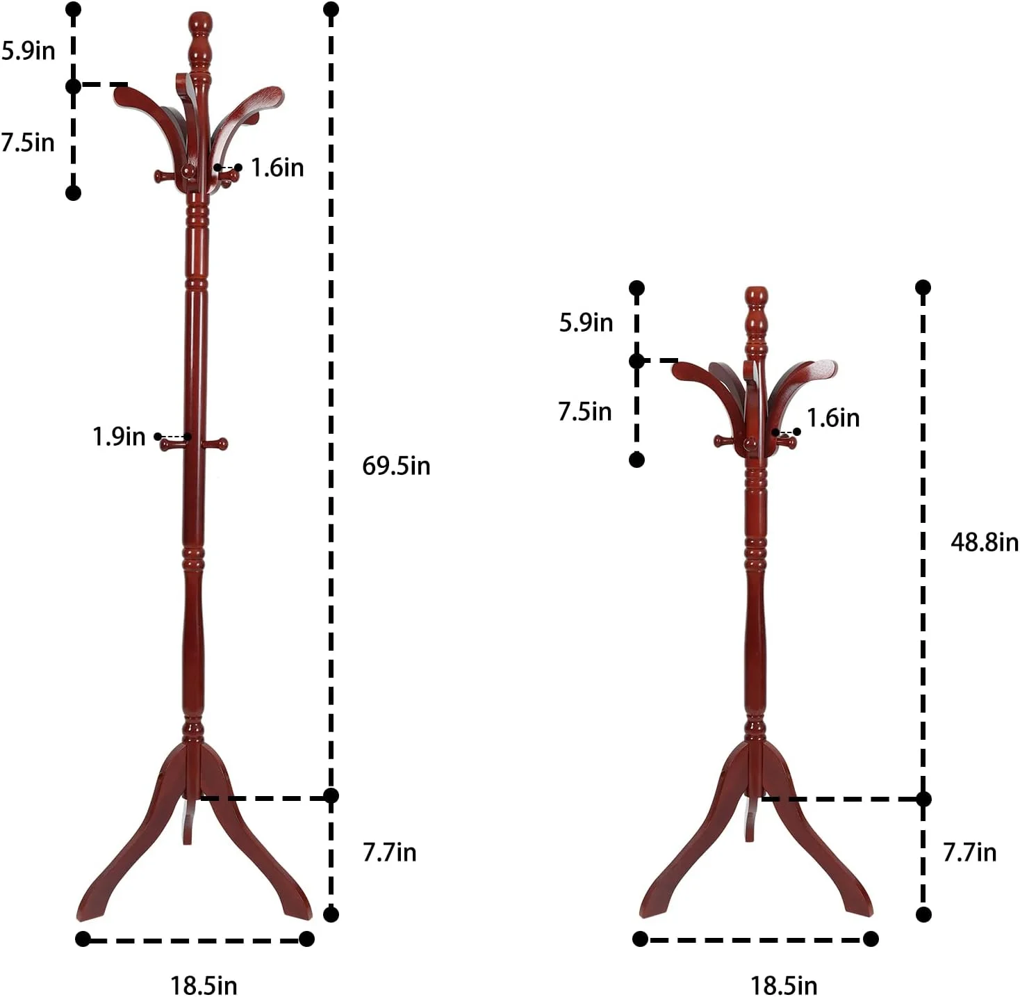 جالباسی ایستاده چوبی با ارتفاع قابل تنظیم برای ورودی، آویز لباس برای آویزان کردن لباس، کلاه و کیف
