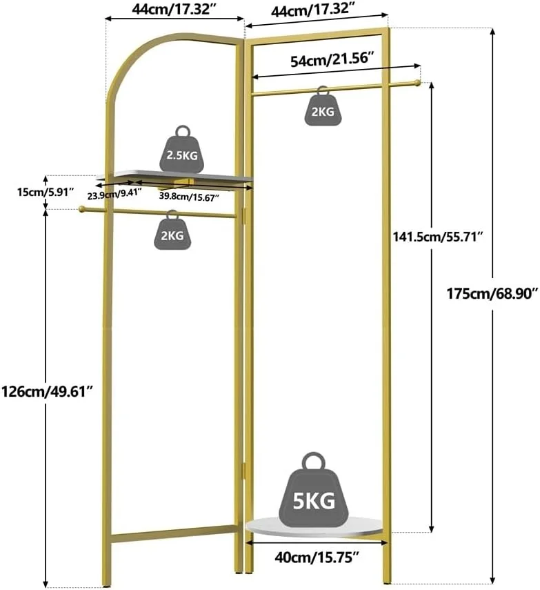 جالباسی ایستاده فلزی طلایی، مناسب گوشه ورودی، آویز لباس با قفسه برای کلاه، شال، کیف و کفش جالباسی ایستاده فلزی طلایی، مناسب گوشه ورودی، آویز لباس با قفسه برای کلاه، شال، کیف و کفش