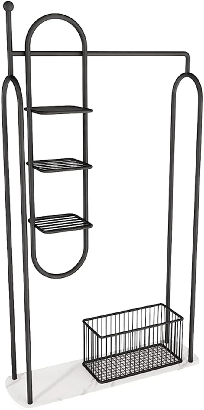 رخت آویز ایستاده ساده برای لباس، رخت آویز آویز برای اتاق خواب، قفسه نگهداری لباس خانگی، پایه مرمر (مشکی)