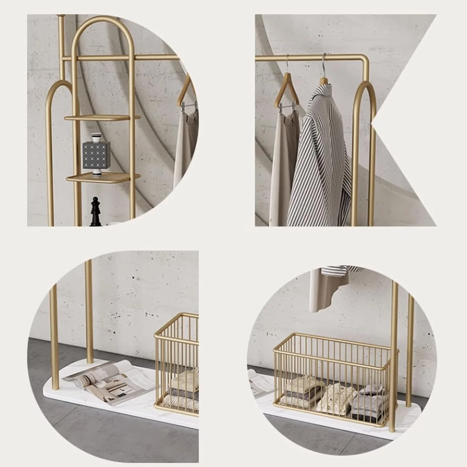 رخت آویز ایستاده ساده برای لباس، رخت آویز آویز برای اتاق خواب، قفسه نگهداری لباس خانگی، پایه مرمر (مشکی)