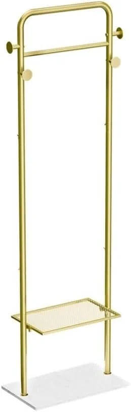 جالباسی فلزی طلایی، جالباسی گوشه ای ورودی، جاکلاهی، چوب لباسی با پایه مرمری برای لباس، کلاه و کیف دستی