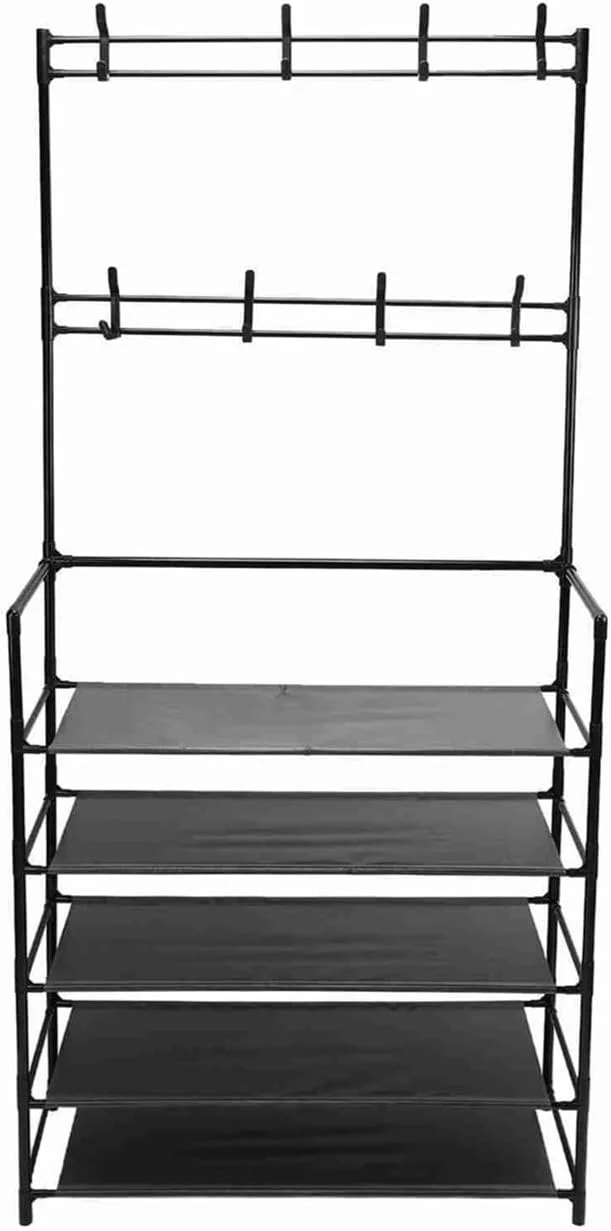 جالباسی ایستاده فلزی با آویز، مناسب برای ورودی منزل، اتاق خواب و آویزان کردن لباس (مشکی)