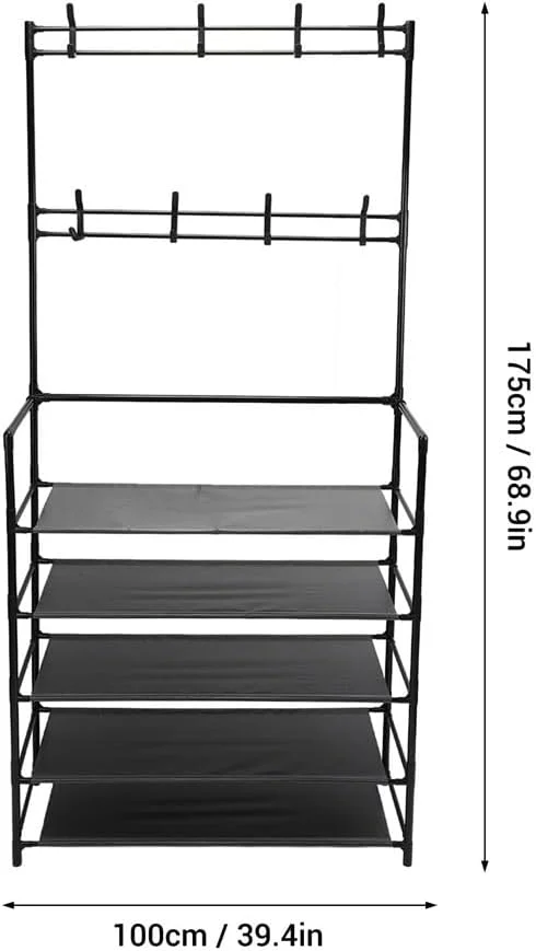 جالباسی ایستاده فلزی با آویز، مناسب برای ورودی منزل، اتاق خواب و آویزان کردن لباس (مشکی)