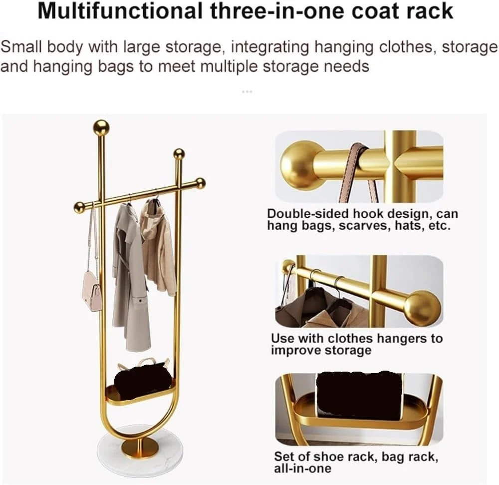 چوب لباسی ایستاده فلزی بادوام، آویز لباس طلایی با پایه مرمر، چوب لباسی محکم برای نگهداری لباس و پیراهن (مشکی) چوب لباسی ایستاده فلزی بادوام، آویز لباس طلایی با پایه مرمر، چوب لباسی محکم برای نگهداری لباس و پیراهن (مشکی)