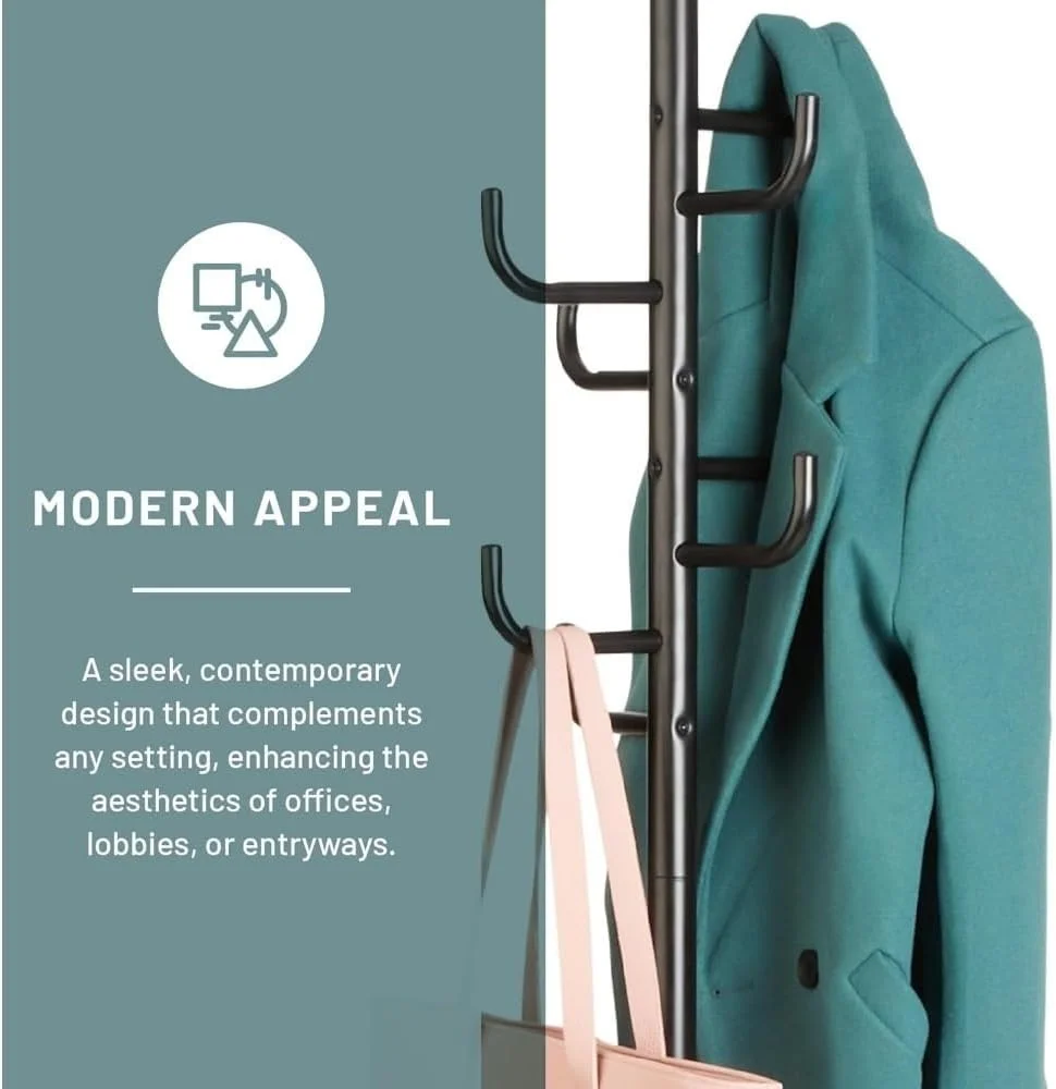 چوب لباسی ایستاده بلک هاوک، کلاه و آویز مستقل با 8 قلاب لبه گرد