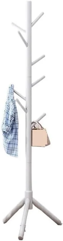 چوب لباسی ایستاده با ۸ آویز، مناسب برای ورودی، اتاق نشیمن و اتاق خواب (سفید)