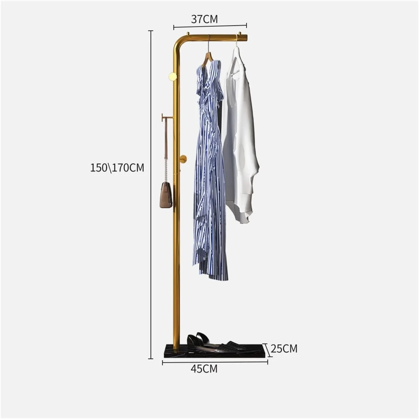 رخت آویز ایستاده با قفسه لباس، مناسب اتاق خواب، رخت آویز ساده، مناسب اتاق نشیمن، رخت آویز تک میله ای (سفید+سفید، 170 سانتی متر)