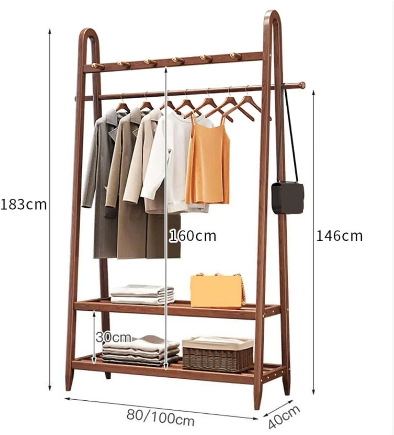 رخت آویز ایستاده چوبی مناسب اتاق خواب، اداره، راهرو و B&B (80 سانتی متر)