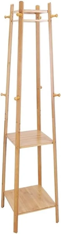 رخت آویز ایستاده چوبی با قفسه ذخیره سازی کلاه و کت، به همراه 8 آویز