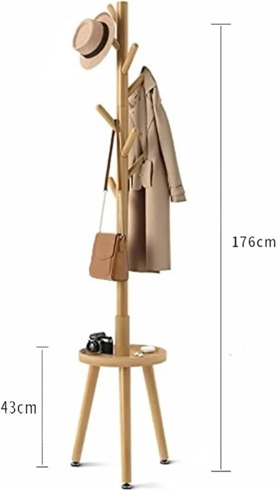 جالباسی ایستاده چوبی با ۸ آویز، مناسب برای ورودی منزل و اتاق نشیمن