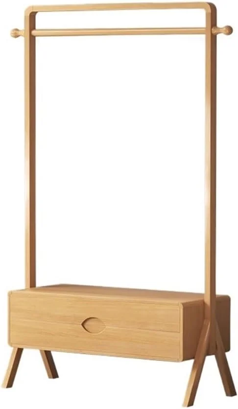 چوب لباسی ایستاده چوبی جامد، مناسب برای اتاق خواب و نگهداری لباس، چوب لباسی عمودی کنار تخت، جالباسی ساده (رنگ چوب، کوچک)