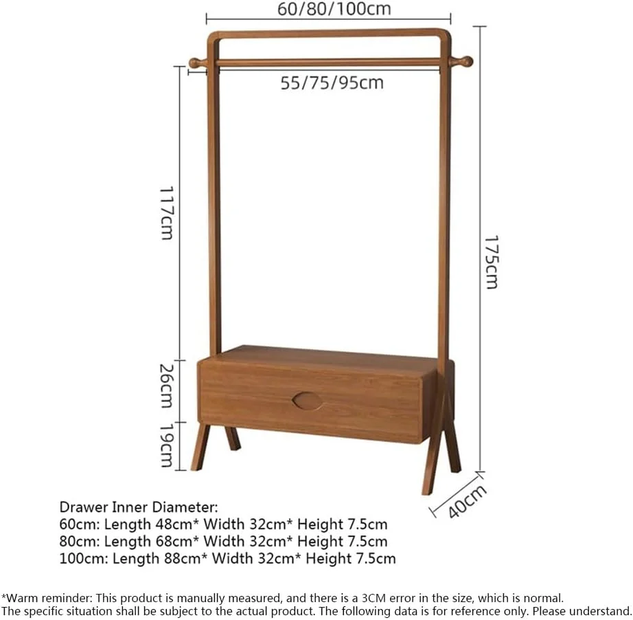 چوب لباسی ایستاده چوبی جامد، مناسب برای اتاق خواب و نگهداری لباس، چوب لباسی عمودی کنار تخت، جالباسی ساده (رنگ چوب، کوچک)