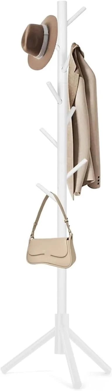 جالباسی ایستاده قابل تنظیم، مناسب برای اتاق خواب، راهرو، ورودی، دفتر، برای کلاه، پالتو، شال گردن و کیف دستی (سفید)