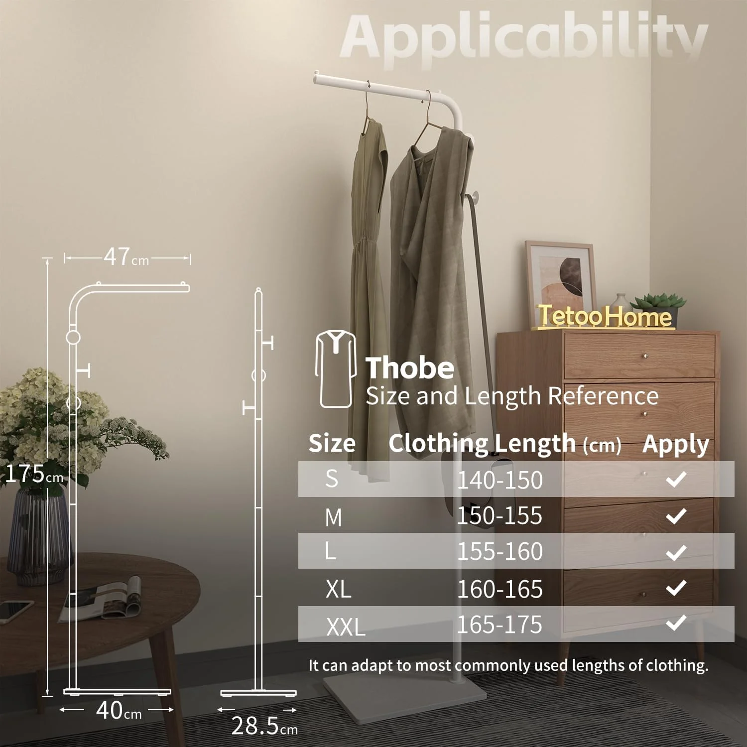 رخت آویز فلزی ایستاده 175 سانتی متری - پایه سنگی بادوام، وزن 5.68 کیلوگرم. شیک و کاربردی برای اتاق خواب، اتاق نشیمن، دفتر و غذاخوری. تمیز کردن آسان و طراحی مدرن (سفید)